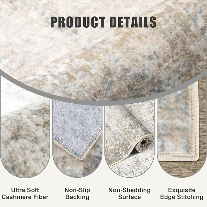 9x12 Area Rug Living Room Rug: Washable Modern Abstract Soft Thin Rug Indoor Floor No Slip Stain Resistant Carpet for Bedroom Dining Room Farmhouse Nursery Home Office - Brown Grey