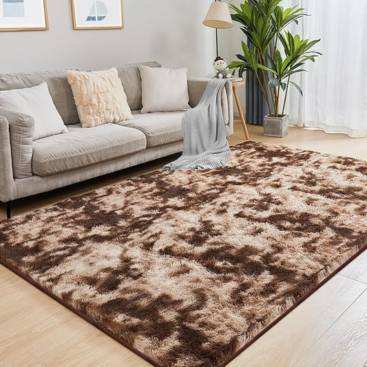 8x10 Area Rugs for Living Room, Ultra Soft Fluffy Rugs for Bedroom, Anti-Skid High Pile Indoor Carpet for Nursery, Kids Room, Playroom, Home Decoration, Tie-Dyed Brown