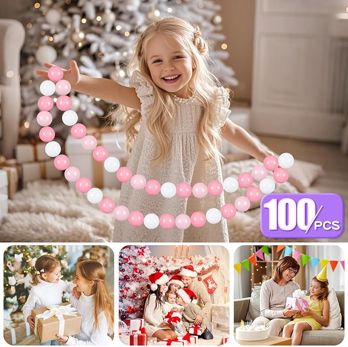 GOGOSO Ball Pit Balls 100 PCS for Toddles, Kids Plastic Balls for Ball Pit, Pool, Pink Party Accessories, Birthday Decoration, Crush Proof and Durable with Storage Bag