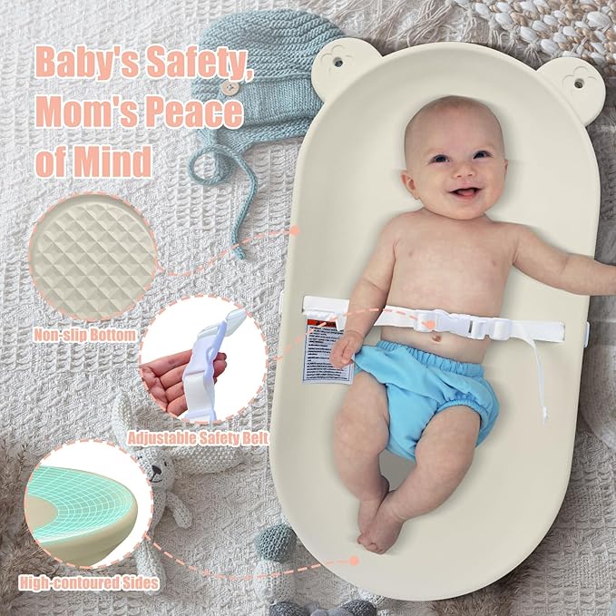 Baby Changing Pad, EVA Waterproof Non-Slip Changing Table Pad with Adjustable Strap for Dresser Changing Table Nursery, Portable Diaper Changing Pad, Oat