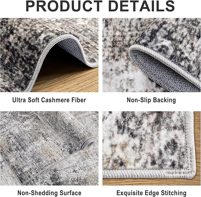 Area Rugs 9x12 Living Room - Washable Rug Modern Abstract Soft Large Neutral Non-Slip Carpet Indoor Floor Thin Carpets for Bedroom Dining Room Farmhouse Nursery Home Office Brown Black Grey