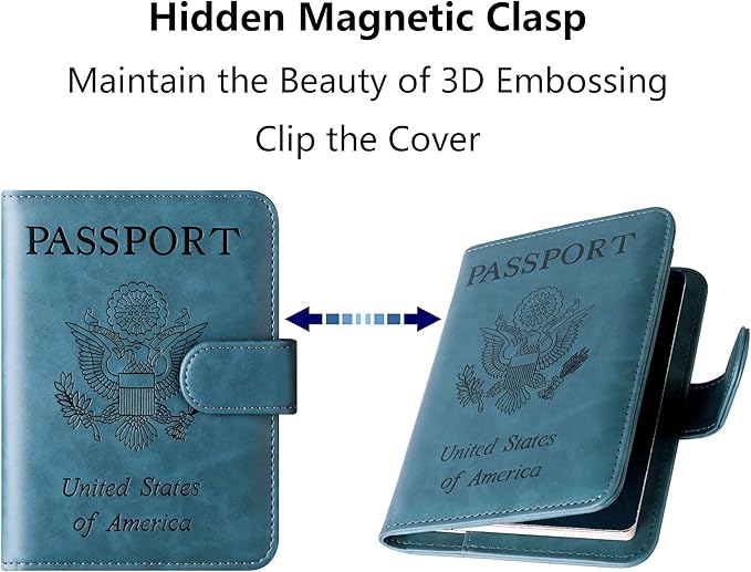 Airtag Passport Holder Cover Wallet Travel Essentials Leather Rfid Blocking Case Vacation Luggage Must Haves Travel Accessories for Men Women (117#Blue)