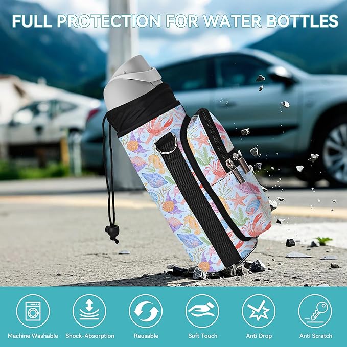 icolor Water Bottle Carrier Bag with Strap 25/32/40 oz Crossbody Bottle Holder with Phone Pocket Sling Sleeve Insulated Neoprene Water Bottle Pouch for Walking Travelling
