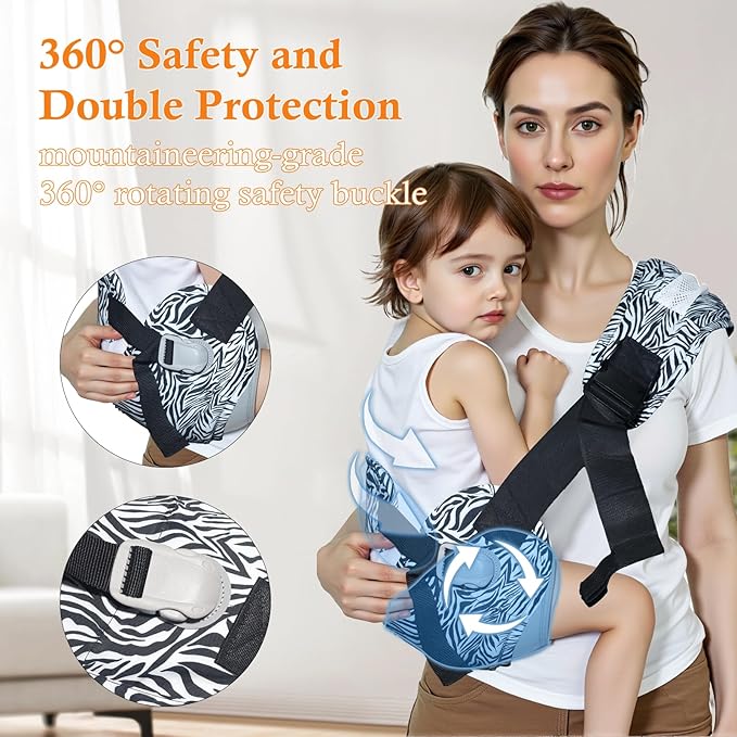 Baby Carrier Newborn to Toddler-Adjustable Baby Sling Carrier,Toddler Carrier for 25-60lbs,Comfortable Baby Sling for Hands-Free Carrying (Black & White Zebra Print)