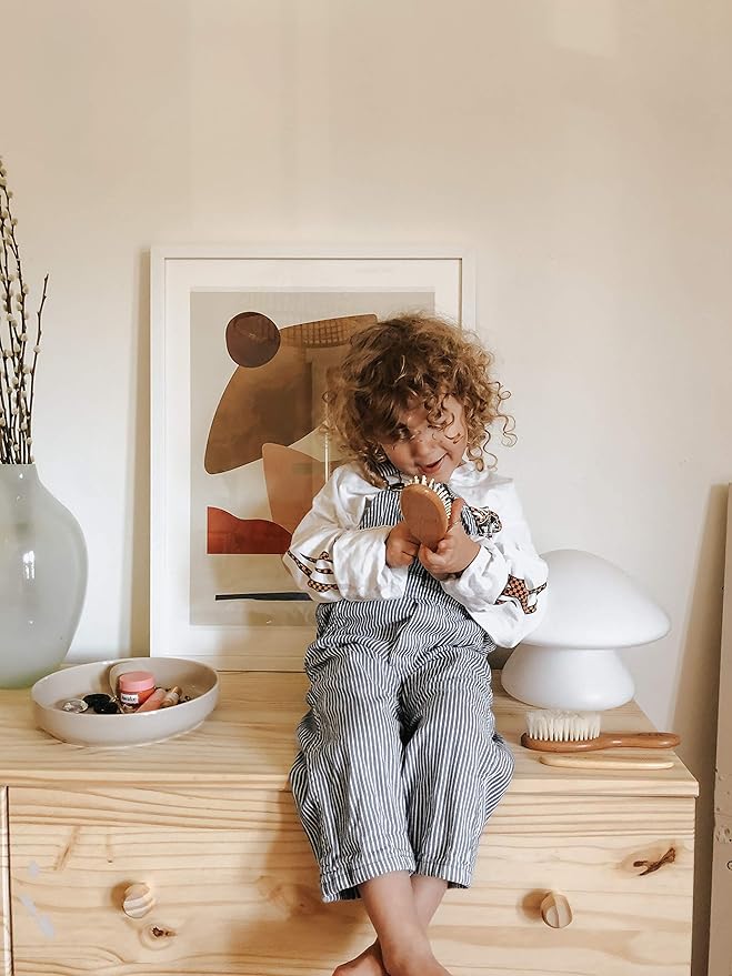 4 Piece Wooden Baby Hair Brush and Comb Set for Newborns & Toddlers in Chic Gift Box - Ultra Soft Natural Goat Hair and Wood Baby Brush Set Prevents Cradle Cap - Perfect Registry Gift (Blue)