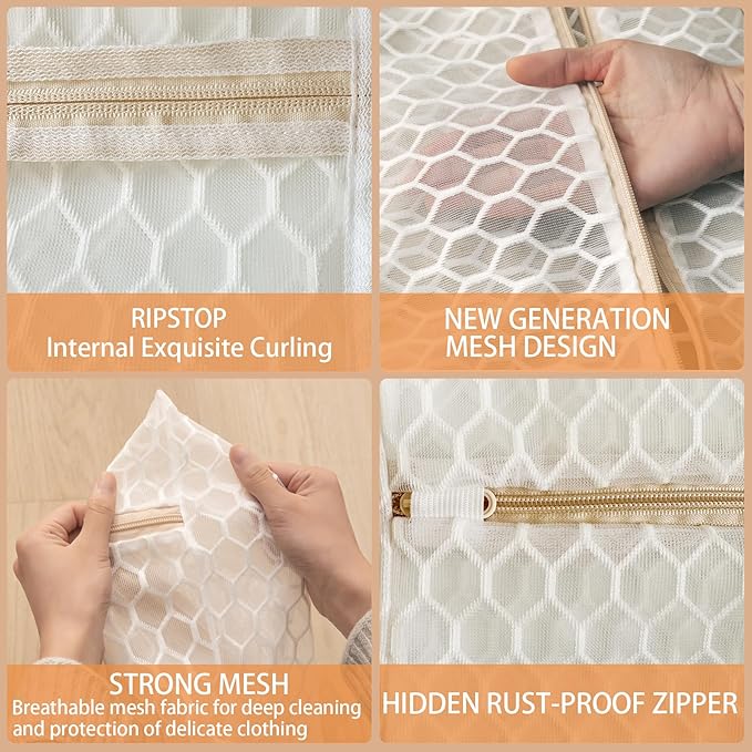 6 Pack Laundry Bag, Durable Big Honeycomb Mesh Laundry Bags Suitable for Delicate Clothes Washing (3 Large, 3 Medium)