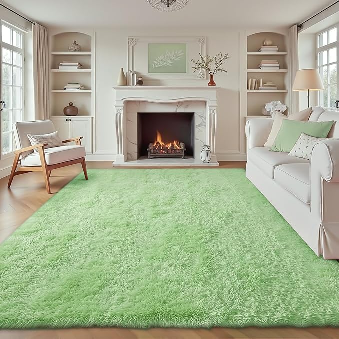 8x10 Area Rug for Living Room: Fluffy Shag Soft Washable Rugs Large Fuzzy Plush Indoor Carpet for Bedroom Nursery Playroom Kids Girls Boys Room (Sage Green, 8'x10')