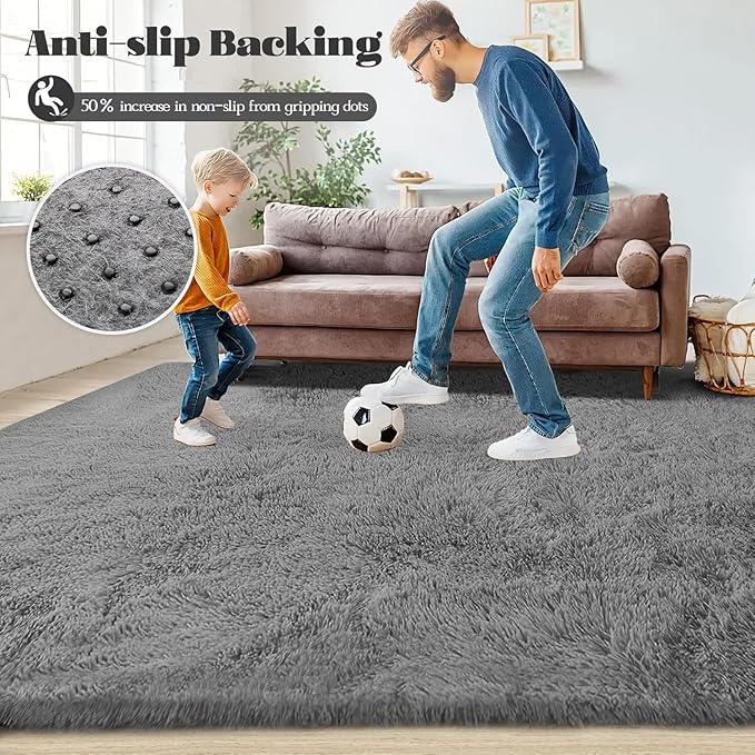 4x6 Area Rug for Living Room: Fluffy Shag Soft Washable Rugs Fuzzy Plush Indoor Carpet for Bedroom Nursery Playroom Dorm Kids Girls Boys Room (Dark Grey, 4'x6')