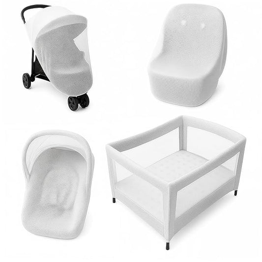 Enovoe Mosquito Net for Baby Stroller and Crib - Durable Mesh Bug Net Cover with Elastic Edge - Fits Strollers, Bassinets, Playards, and Mini Cribs - Travel Essential for Newborns - 63x64-Inch (White)