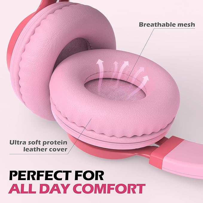 AILIHEN C8 Girls Headphones, On-Ear Headphones Wired with Microphone and Volume Control Foldable Corded Stereo 3.5mm Headset for Girls School Chromebook Laptop Computer PC Tablets Travel (Pink)