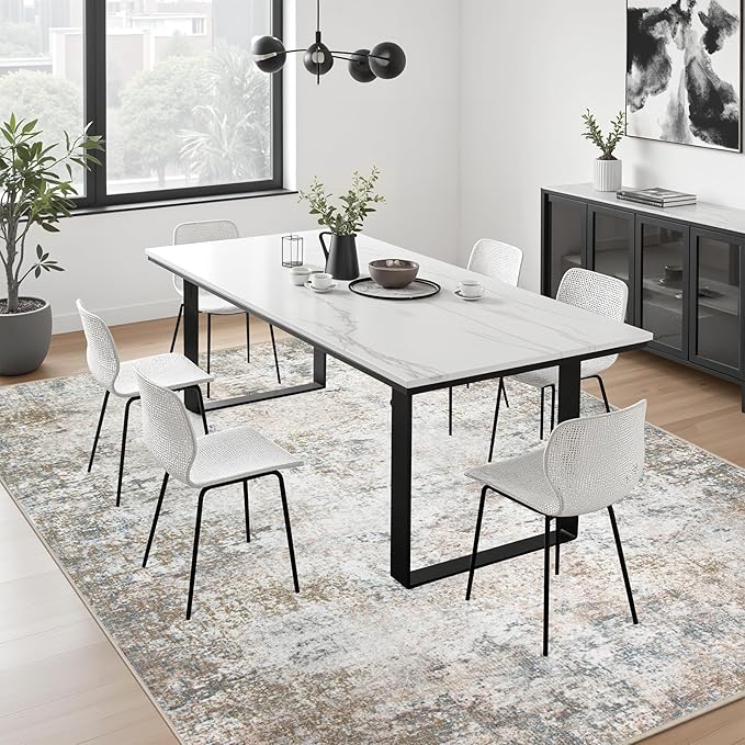 6x9 Area Rug Living Room Rug: Washable Modern Abstract Soft Thin Rug Indoor Floor No Slip Stain Resistant Carpet for Bedroom Dining Room Farmhouse Nursery Home Office - Brown Grey