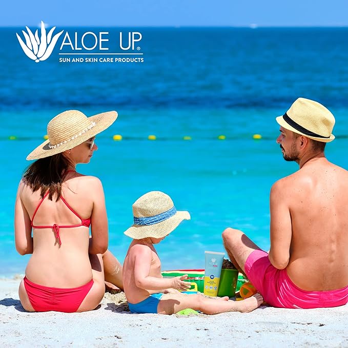 Aloe Up Kids Sport Sunscreen Lotion SPF 50 - Broad Spectrum Sheer Face and Body Sunscreen Protector for Sensitive Skin - With Aloe Vera Gel - Dries Fast - Reef Safe - Fragrance-Free - 6 Oz