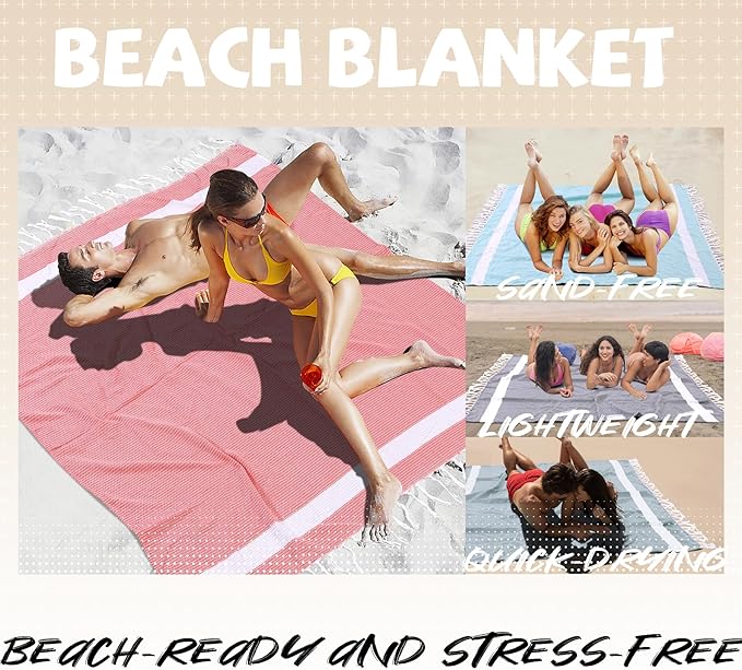 Jumbo Turkish Beach Towel Blanket Picnic Ourtdoor Mat Oversized Sandproof Fast Dry Thin Extra Large Xl Big Huge Compact Soft Cotton Neutral Cute Summer Vacation Gifts Travel Essential Cruise Ship Item