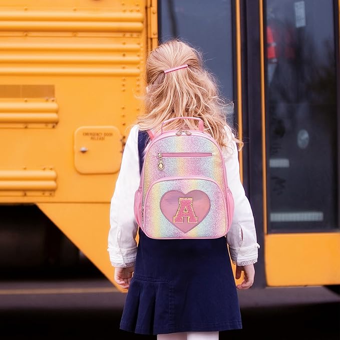 I IHAYNER Kids Glitter Lightweight Backpack for School Travel & Daycare, Toddler Backpack for Girls 3+ Preschool Kindergarten Elementary Kids Backpack-Rainbow Pink A
