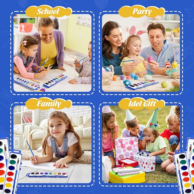 FUMILE Watercolors Paint Set Bulk,20 Pack 8 Washable Bright Colors with Paintbrush.Watercolors Paint Set Kids for Parties,Art Lessons,Birthday Party Favor,valentines for kids classroom,All Ages.