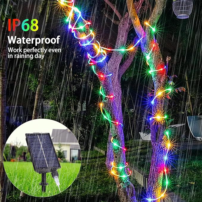 49FT Solar Rope Lights Outdoor Waterproof, 18 Colors Changing 150 LEDs Fairy String Lights USB & Solar Powered with Remote, Multicolor Tube Light for Outside Trampoline Yard Christmas Decor