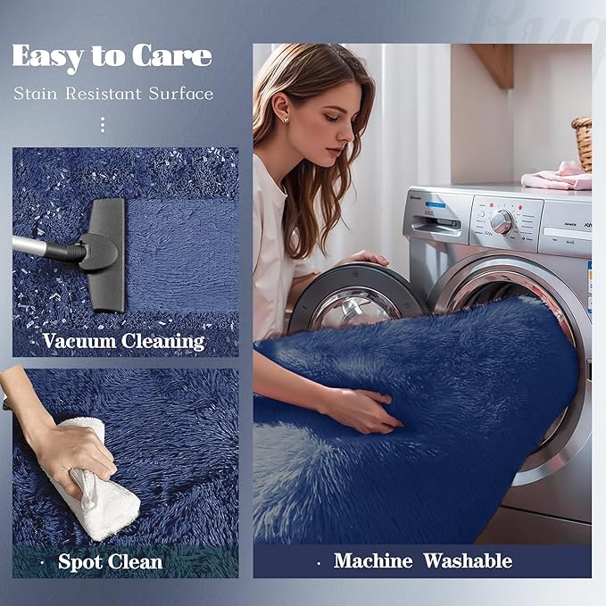 6x9 Area Rug for Living Room: Fluffy Shag Soft Washable Rugs Large Fuzzy Plush Indoor Carpet for Bedroom Nursery Playroom Kids Girls Boys Room (Navy Blue, 6'x9')