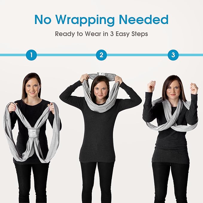 Baby K'tan Baby Wrap Carrier - Pre Wrapped and Simple as 1-2-3, Pillowy Soft, Slip On - Not Like Any Newborn Sling, No Rings, No Tying, No Buckles - Original Sweetheart Grey (Large)
