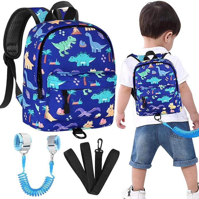 Accmor Toddler Backpack Leash, Cute Dinosaur Kids Backpack with Anti Lost Wrist Link, Mini Child Backpack Leash Walking Harness for Outdoor Travel, Adorable Backpack Tether for Baby Boys 1-3