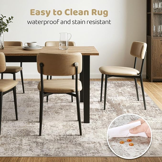 8x10 Area Rugs Living Room: Washable Large Abstract Soft Rug Stain Resistant Indoor Floor Non-Slip Accent Carpet for Women Modern Home Enthusiasts Aged 25-45 - Bedroom Nursery Playroom- Beige Brown