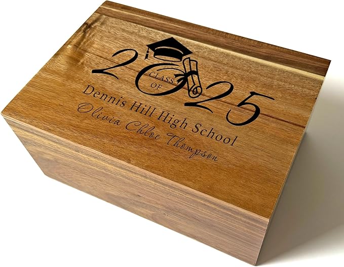 Graduation Memory Box 2025 - Personalized Graduation Gifts for Her Him, Custom Engraved High School Memory Box Organizer Boys Girls, Keepsake Time Capsule, Wooden Storage Chest Congrats Grad