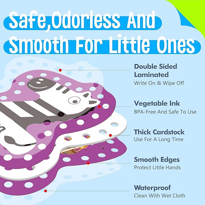 26PCS Kids Lacing Cards, 26 Double Sided Uppercase Sewing Cards with 26 Colorful Laces, Imagination Development Lacing Toys Games for Children Educational and Learning Activity