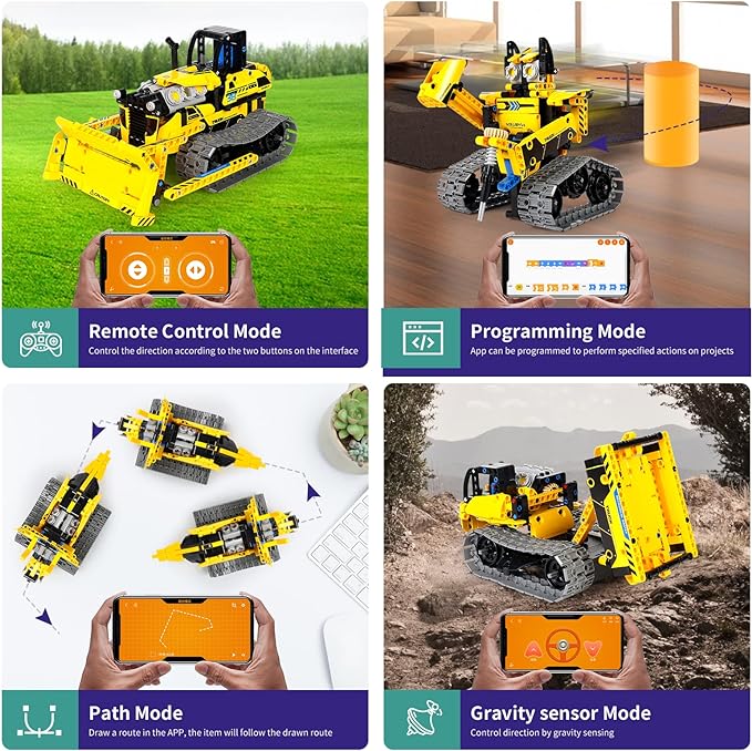 5 in 1 STEM Robot Toy Building Kit, 452 PCS Blocks App & Remote Control Engineering Toys Robotics for Kids Ages 8-12, RC Bulldozer Erector Sets for Boys Girls 6 7 9 10 11 13 14+ Birthday Gifts