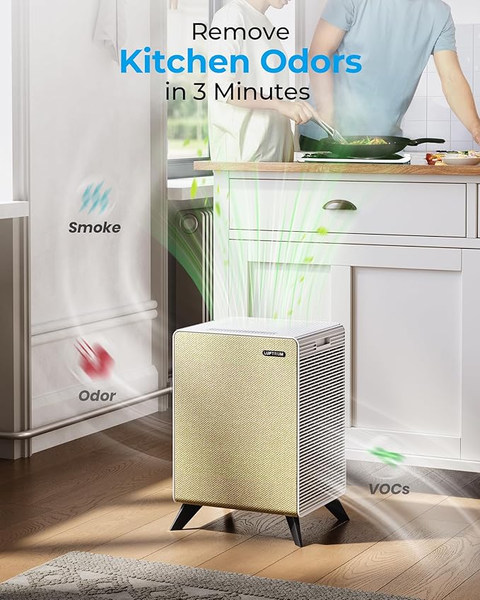 Air Purifiers for Home Large Room Up to 2250 ft² - Remove 99% of Smoke Allergies Pet Dander Odor - Dual 3-Stage Filters of Washable Pre-Filters and True HEPA Filters with AQI, Auto Mode