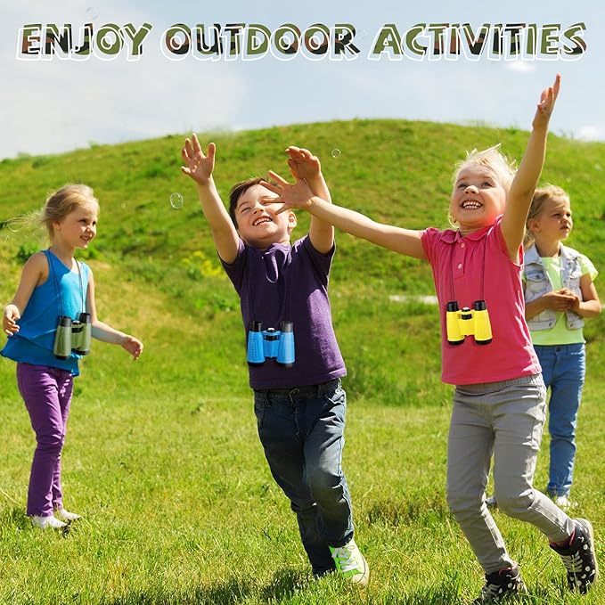 25 Pack Binoculars for Kids 6+ Years Old, with Compass and Neck String Toddler Toy Binoculars Gift Set for Camping Adventure, Party Favor, Red, Yellow, Camo, Green, Blue