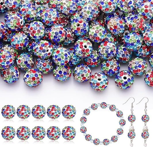 200pcs 10mm Rhinestone Beads for Jewelry Making, White Mixed Shiny Round Disco Ball Beads Bulk, Sparkle Crystal Clay Christmas for Bracelet Baseball Necklace Earring Crafting and DIY