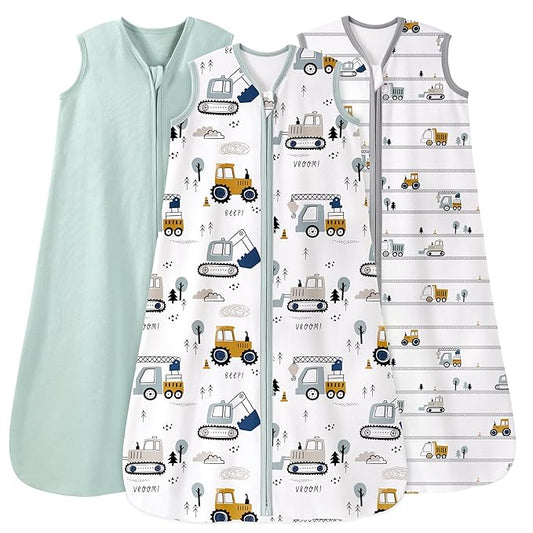 Baby Sleep Sack 18-24 Months 0.5 Tog Wearable Blanket Baby, 3 Pack 100% Cotton Lightweight Sleeping Sack with 2-Way Zipper for Infant Toddler Excavator