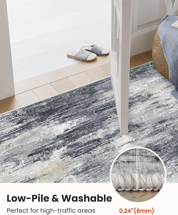 Amada 9x12 Large Area Rug, Modern Abstract Living Room Rug with Non-Slip Backing & Short Pile, Washable Rug with Abstract Pattern for Living Room, Bedroom and Dinning Room, Light Grey