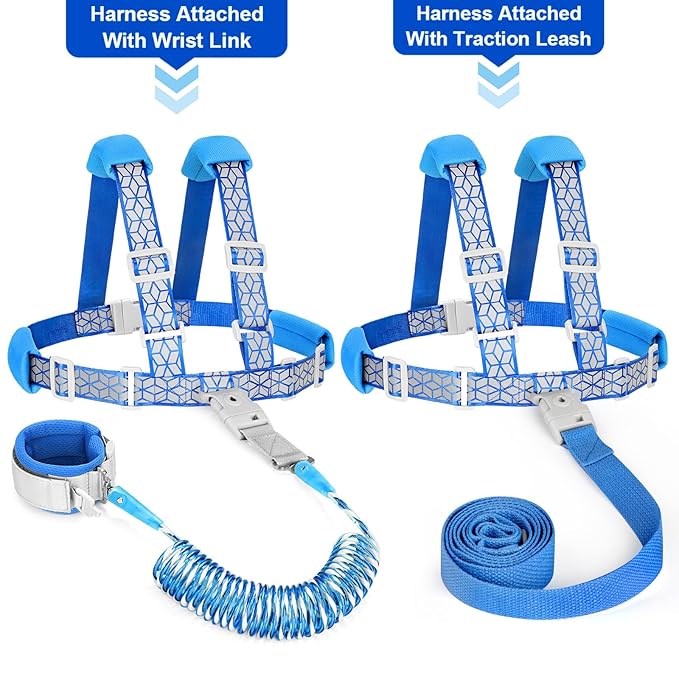 Accmor 3 in1 Toddler Harness Leash, Reflective Kid Harness with Anti Lost Wrist Link, Harness Leash for Toddlers, Child Walking Harness Kids Leash Wristband Rope Belt with Lock for Baby Boys Girls