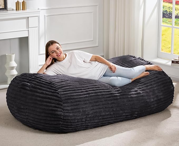 Hobestluk 5FT Bean Bag Chairs Adult Bean Bag with Portable Handle Comfy Large Bean Bag Lounge Chair with Removable Cover for Living Room Bedroom (Stripe Dark Grey, 5FT)