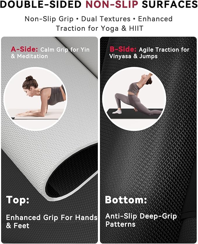 HAPBEAR Large Yoga Mat 72"x30" - 5mm Thick PU Top & Rubber Bottom - Non-Slip Wide Exercise Mat with Dual Layers - High Shock Absorption for Professional Yogis & Home Workouts - Bonus Oxford Bag Included