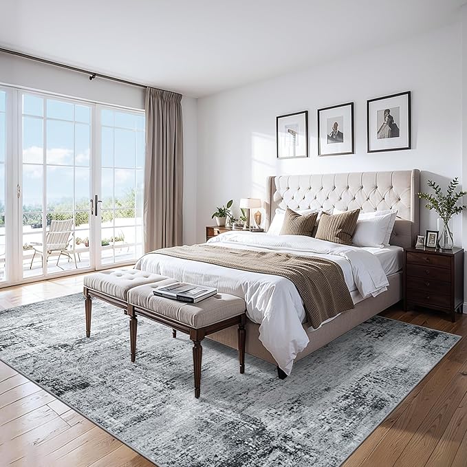 Area Rugs 10x12 Living Room - Washable Rug Modern Abstract Soft Large Neutral Non-Slip Carpet Indoor Floor Thin Carpets for Bedroom Dining Room Farmhouse Nursery Home Office Black