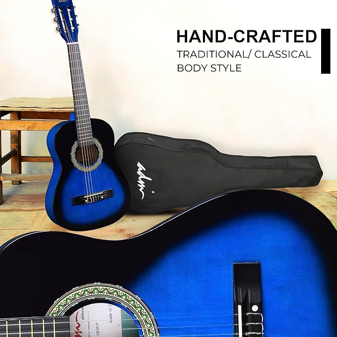 ADM Beginner Acoustic Classical Guitar Nylon Strings Wooden Guitar Bundle Kit for Kid Boy Girl Student Youth Guitarra Online Lessons with Gig Bag, Strap, Tuner, Strings, Picks (34 Inch, Blueburst)