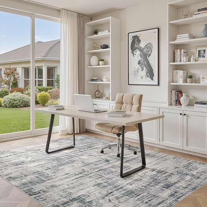 Area Rug for Living Room: 10x12 Washable Neutral Abstract Modern Soft Rugs Non Slip Indoor Floor Stain Resistant Large Carpet for Bedroom Dining Room Office Nursery - Gray