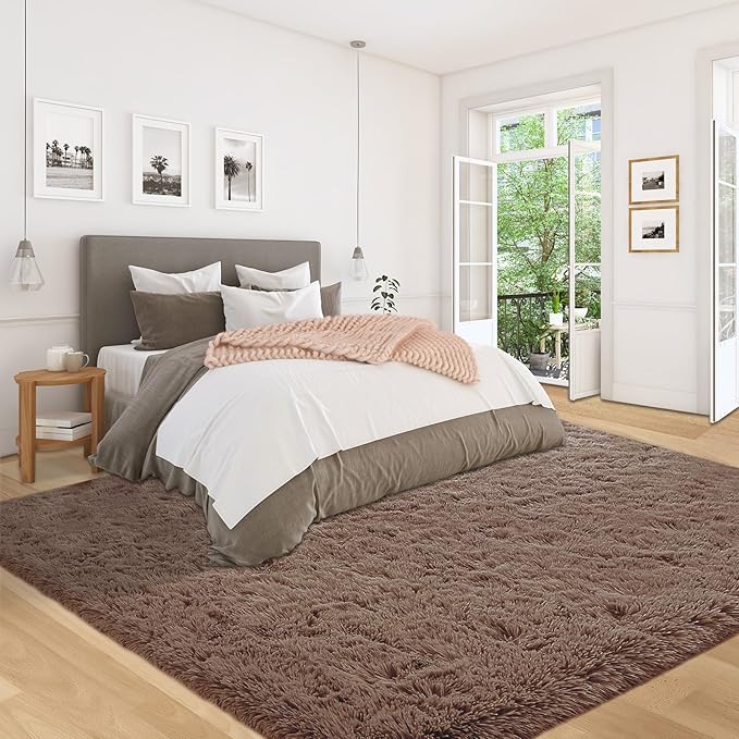 5x7 Area Rug for Living Room: Fluffy Shag Soft Washable Rugs Fuzzy Plush Indoor Carpet for Bedroom Nursery Playroom Dorm Kids Girls Boys Room (Coffee, 5'x7')