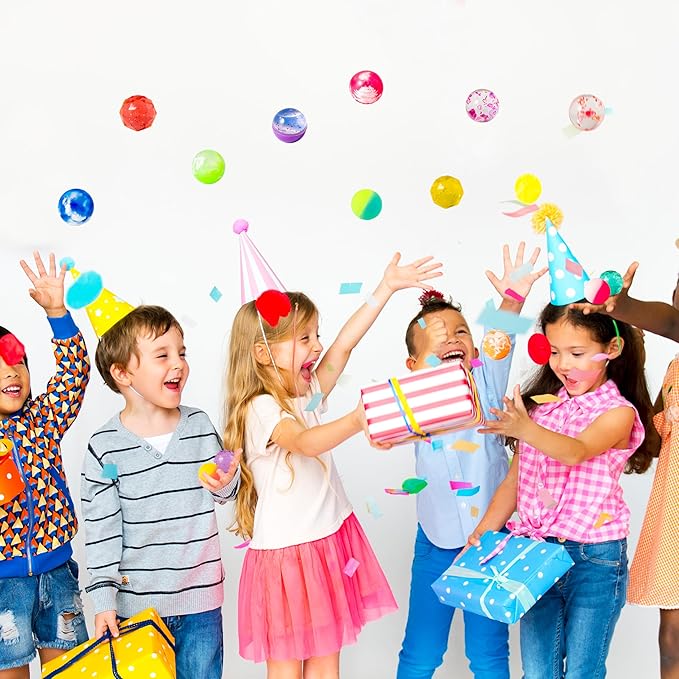 JOYIN 24 PCS Multistyle Bouncy Balls, 6 Styles 32mm Assorted Bouncy Balls Bulk with Storage Bag, Bounce Toys for Kids Party Favors Birthdays Gifts Goodie Bags Stuffers Carnival Prizes