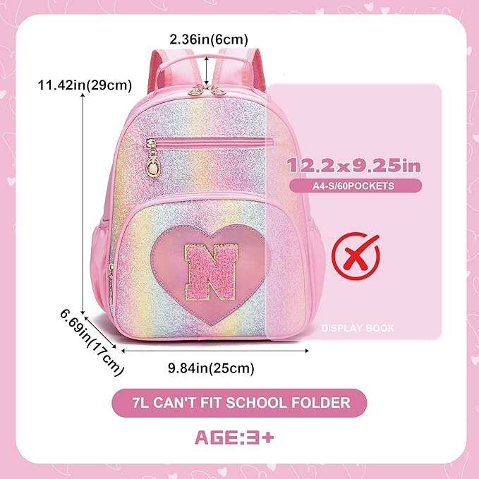 I IHAYNER Kids Glitter Lightweight Backpack for School Travel & Daycare, Toddler Backpack for Girls 3+ Preschool Kindergarten Elementary Kids Backpack-Rainbow Pink N