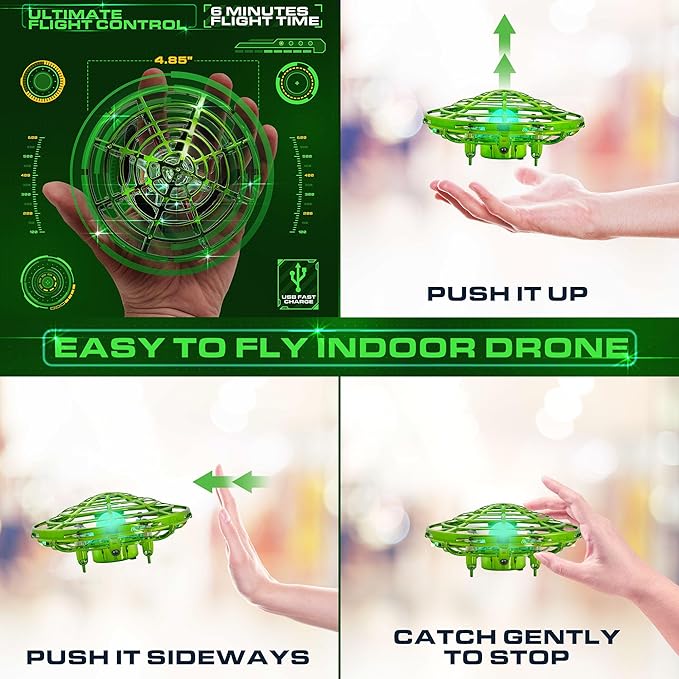 Force1 Scoot Hand Operated Drone for Kids or Adults - Hands Free Motion Sensor Mini Drones, Easy LED Indoor Rechargeable Flying Ball Drone Toy for Boys and Girls (Green)