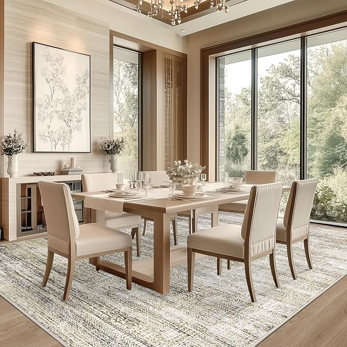 6x9 Area Rug Living Room Rugs - Washable Rug Large Modern Abstract Soft Thin Carpets Indoor Floor No Slip Vintage Carpet for Bedroom Under Dining Table Nursery Home Office Decor Nature