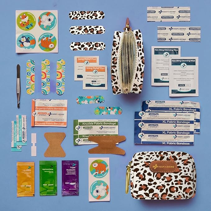 KeepGoing Small Travel First Aid Kit Kids – 60 Pc. Mini First Aid Kit for Purse, Diaper Bag, & Backpack with Latex-Free Bandages – 4 Oz., & 4.5 x 3.5 x 2 in, TSA-Approved