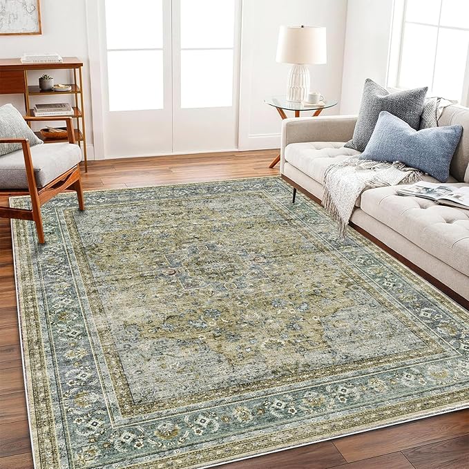 Area Rug 5'x7' Washable Rug Vintage Traditional Floor Cover Thin Retro Kitchen Indoor Distressed Non Slip Carpet for Living Room Bedroom Dining Room