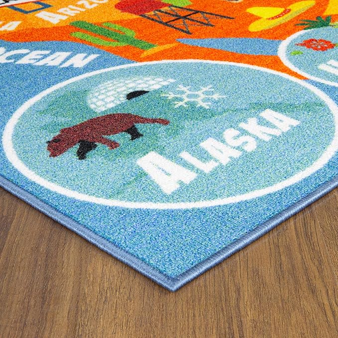 KC Cubs 3x5 USA United States Map Toy Car Road Rug – Educational Play Mat Carpet for Kids, Toddlers, Nursery, Classroom, Playroom, Baby Daycare