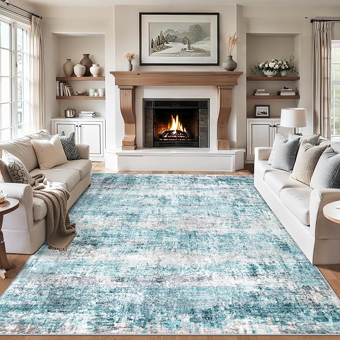 Area Rugs Living Room Rug - 4x6 Washable Modern Abstract Soft Neutral Non-Slip Carpet Large Indoor Floor Thin Carpets for Bedroom Dining Room Farmhouse Nursery Home Office Green