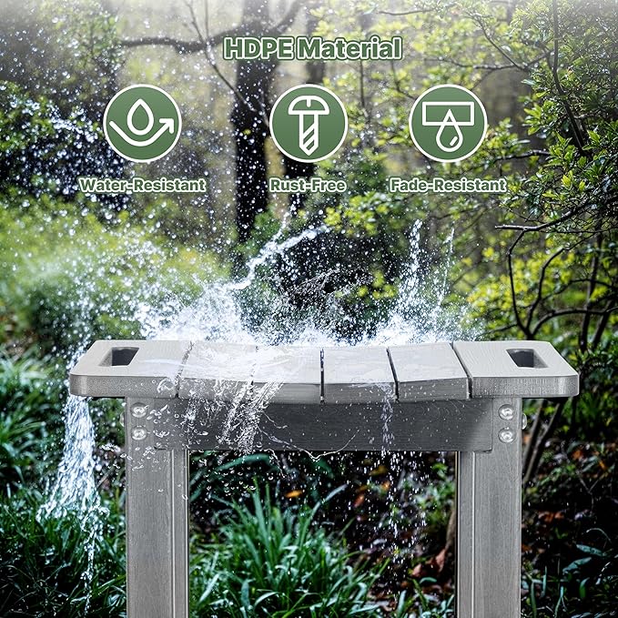 HDPE Shower Bench Seat Capacity 300LB, Waterproof Bathroom Stool with Side Carry Holes, Compact 16.8" L Design, Non-Slip Shower Seat for Elderly, Shaving Legs & Spa - Indoor/Outdoor Use (Gray)