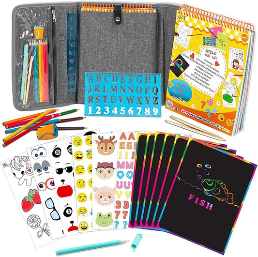 Activity Book for Girls and Boys - Premium Case Includes Large 60-page - 420 Stickers, Rainbow Scratch Papers, Reusable Stickers, Coloring Pencils, Numbers and Letters Stencil - Educational Toys Gift