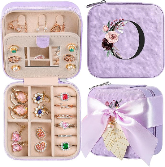 AYGXU Travel Jewelry Box for Women and Girls - Small Case With Initial A-Z - Teacher Gifts